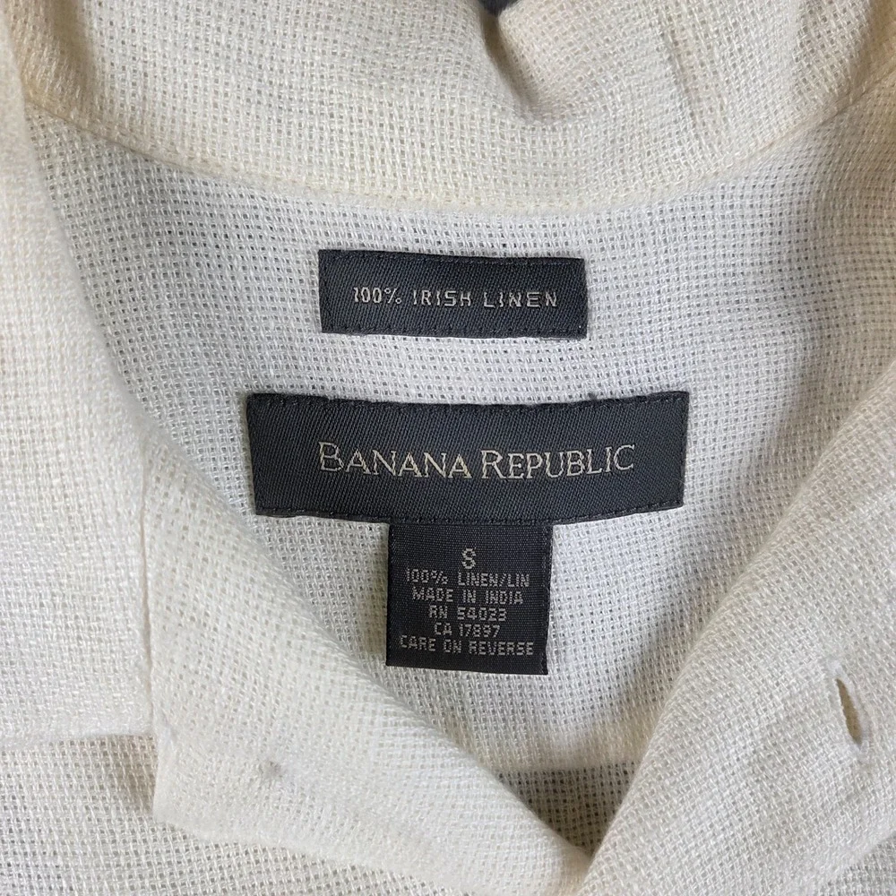 Banana Republic Mens Small Irish Linen Short Sleeve Button Up Shirt Cream